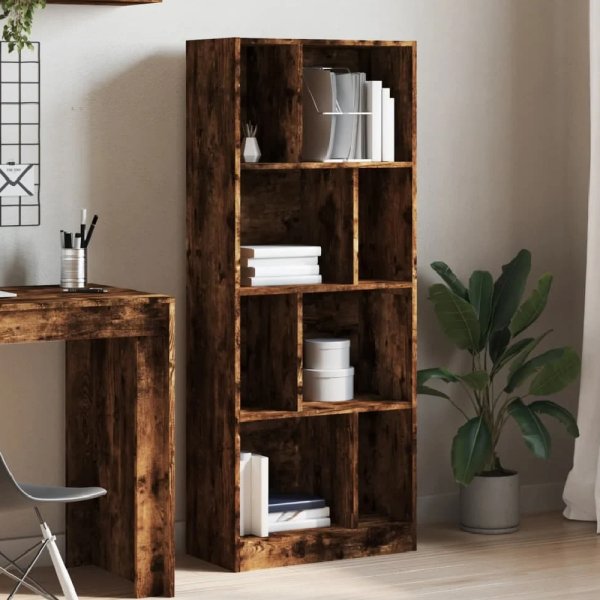 Guelph Wooden Bookcase With 8 Shelves In Smoked Oak