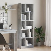 Guelph Wooden Bookcase With 10 Shelves In Concrete Grey