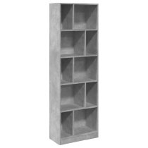 Guelph Wooden Bookcase With 10 Shelves In Concrete Grey