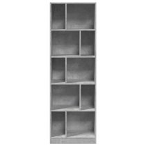 Guelph Wooden Bookcase With 10 Shelves In Concrete Grey