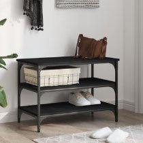 Indio Wooden Small Shoe Bench With 2 Shelves In Black