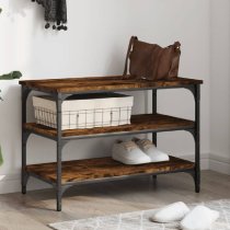 Indio Wooden Small Shoe Bench With 2 Shelves In Smoked Oak