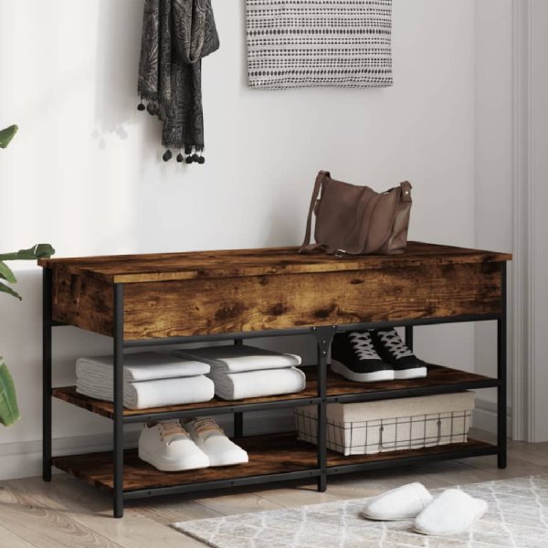 Lamar Wooden Large Shoe Storage Bench In Smoked Oak