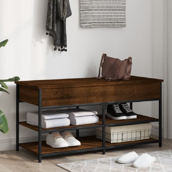 Lamar Wooden Large Shoe Storage Bench In Brown Oak