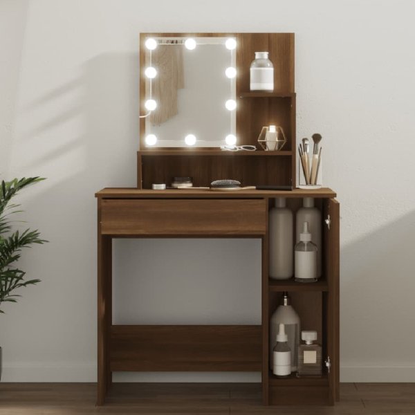 Aurora Wooden Dressing Table In Brown Oak With LED Lights