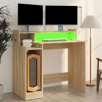 Acampo Wooden Laptop Desk In Sonoma Oak With LED Lights