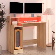 Acampo Wooden Laptop Desk In Sonoma Oak With LED Lights