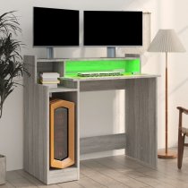 Acampo Wooden Laptop Desk In Grey Sonoma With LED Lights