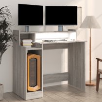 Acampo Wooden Laptop Desk In Grey Sonoma With LED Lights