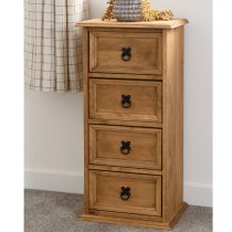 Central Wooden Chest Of 4 Drawers Narrow In Oak