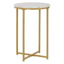 Dover Wooden Side Table With Gold Frame In White Marble Effect