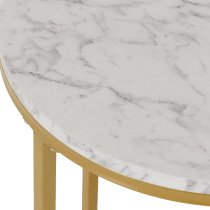 Dover Wooden Side Table With Gold Frame In White Marble Effect