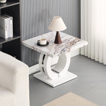 Halo High Gloss Lamp Table In White And Milo Marble Effect