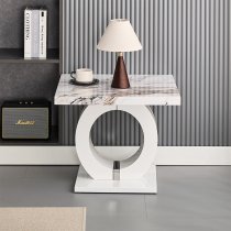 Halo High Gloss Lamp Table In White And Milo Marble Effect