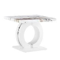 Halo High Gloss Lamp Table In White And Milo Marble Effect