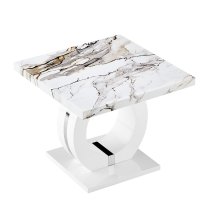 Halo High Gloss Lamp Table In White And Milo Marble Effect