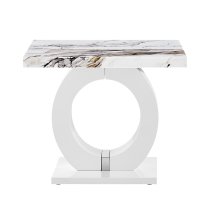 Halo High Gloss Lamp Table In White And Milo Marble Effect