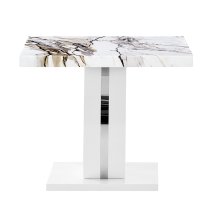 Halo High Gloss Lamp Table In White And Milo Marble Effect