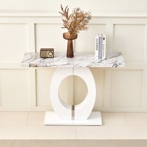 Halo High Gloss Console Table In White And Milo Marble Effect