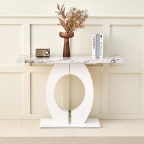 Halo High Gloss Console Table In White And Milo Marble Effect