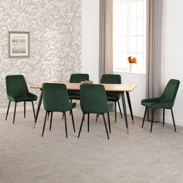 Hanover Oak Wooden Dining Table With 6 Avah Green Chairs