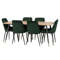 Hanover Oak Wooden Dining Table With 6 Avah Green Chairs