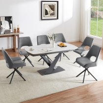 Amaari Sintered Stone Extending Dining Table With 6 Grey Chairs