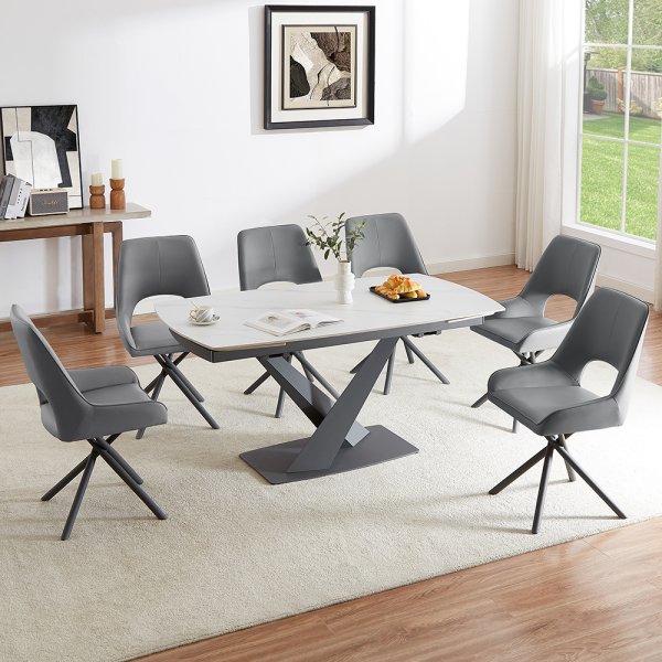 Amaari Sintered Stone Extending Dining Table With 6 Grey Chairs