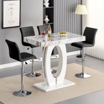 Halo Milo Marble Effect Bar Table With 4 Ripple Black Stools