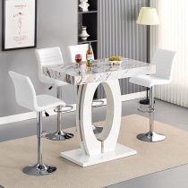 Halo Milo Marble Effect Bar Table With 4 Ripple White Stools