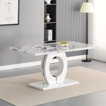 Halo Milo Marble Effect Dining Table 6 Vesta Grey Chairs