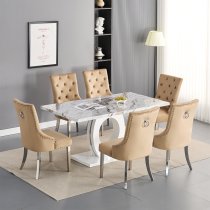 Halo Milo Marble Effect Dining Table 6 Imperial Champagne Chairs