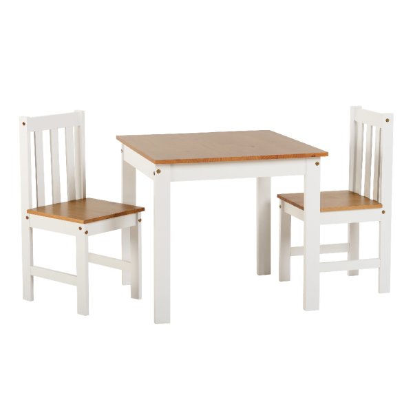 Ladkro Wooden Dining Table With 2 Chairs In White And Oak