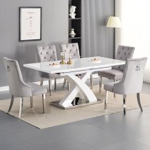 Axara Large Extending White Dining Table 6 Imperial Grey Chairs