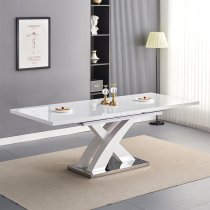 Axara Large Extending White Dining Table 6 Imperial Grey Chairs