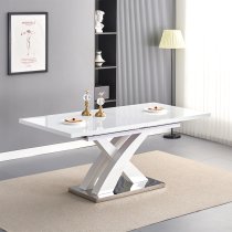 Axara Large Extending White Dining Table 6 Imperial Grey Chairs