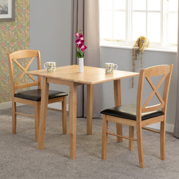 Muirkirk Wooden Drop Leaf Dining Table With 2 Chairs In Oak