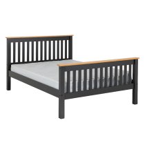 Merlin Wooden High Foot King Size Bed In Dark Grey And Oak