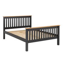 Merlin Wooden High Foot King Size Bed In Dark Grey And Oak