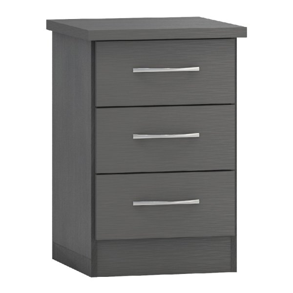 Mack Wooden Bedside Cabinet With 3 Drawers In Grey