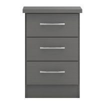 Mack Wooden Bedside Cabinet With 3 Drawers In Grey