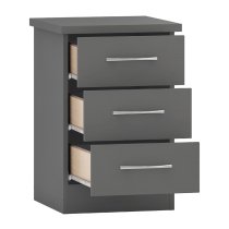 Mack Wooden Bedside Cabinet With 3 Drawers In Grey