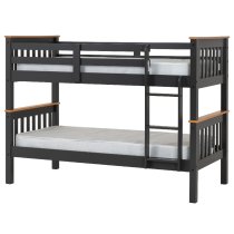 Nevada Wooden Children Bunk Bed With Ladder In Dark Grey And Oak