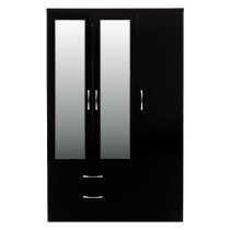 Mack Wooden Wardrobe With 3 Doors And High Gloss Front In Black