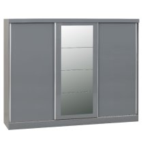 Mack Wooden Sliding Wardrobe With 3 Doors In Grey Gloss Front