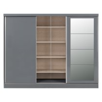 Mack Wooden Sliding Wardrobe With 3 Doors In Grey Gloss Front