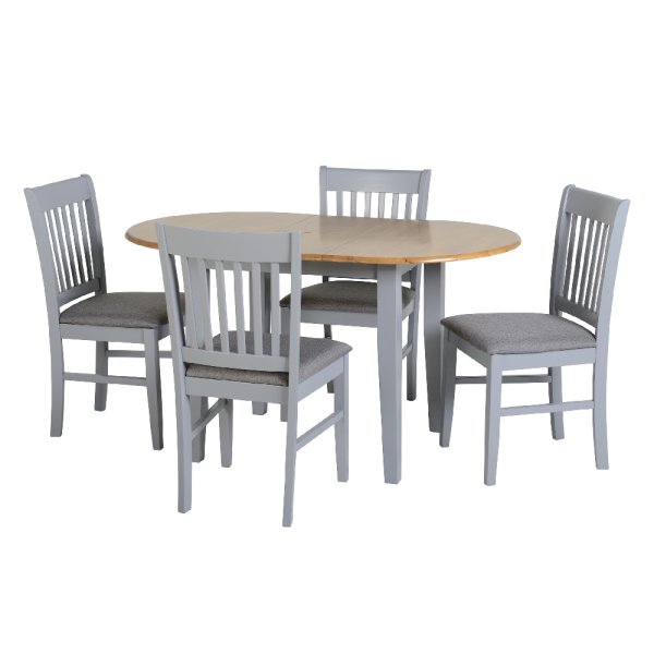 Olney Wooden Extending Dining Table With 4 Grey Chairs