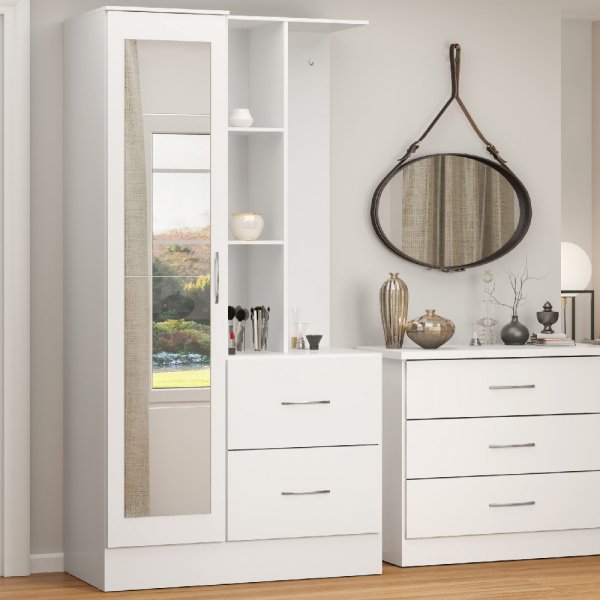 Mack Wooden Wardrobe With 1 Door And Gloss Front In White