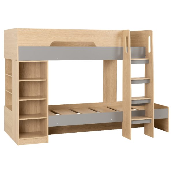 Pana Wooden Children Bunk Bed With Ladder In Grey And Oak