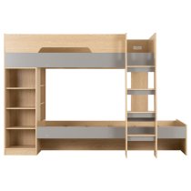 Pana Wooden Children Bunk Bed With Ladder In Grey And Oak